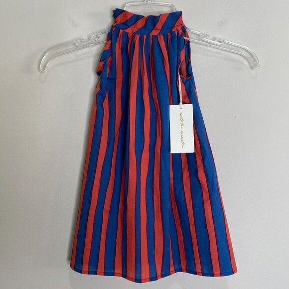 New Natalie Martin Girl's Marlien Sundress Batik Stripe Blue Blood Orange XS 2-3 - Picture 2 of 11